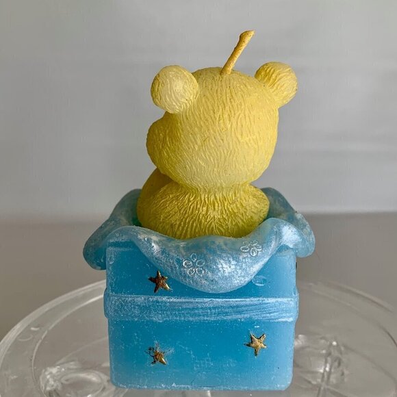 Teddy Bear Candle Happy Bear Blue Yellow Wax Baby Boy Unique Shower Gift Vintage - Picture 7 of 14